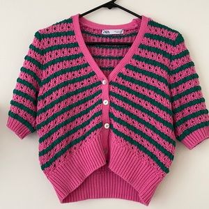 Zara Pink&Green Short Sleeve Top